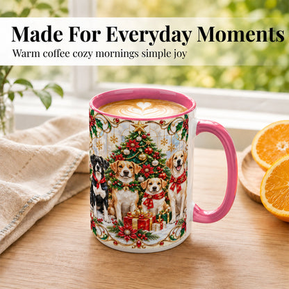 #pl[15oz|Pink] Christmas Dogs Coffee Mug, Holiday Pet Mug, Ceramic Cup