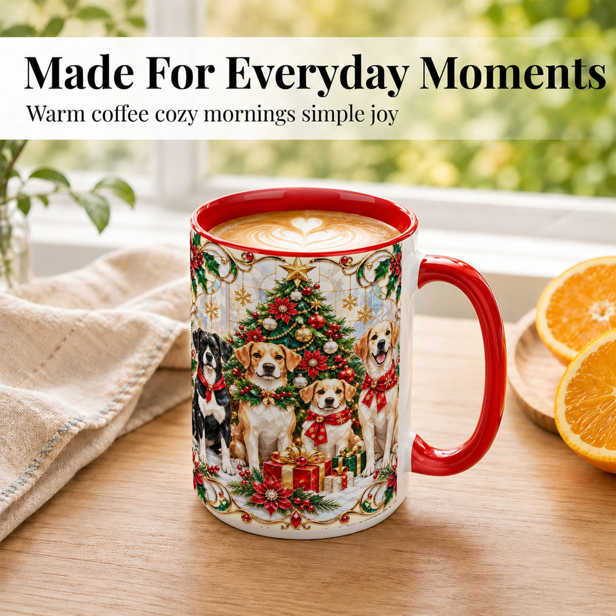 #pl[15oz|Red] Christmas Dogs Coffee Mug, Holiday Pet Mug, Ceramic Cup