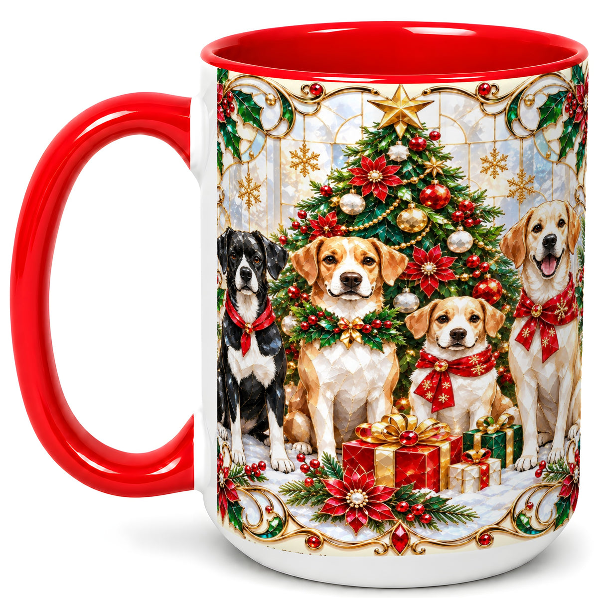 #pl[15oz|Red] Christmas Dogs Coffee Mug, Holiday Pet Mug, Ceramic Cup