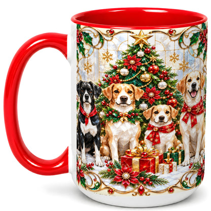 #pl[15oz|Red] Christmas Dogs Coffee Mug, Holiday Pet Mug, Ceramic Cup