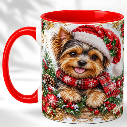 Christmas Yorkie Coffee Mug, Holiday Puppy Mug, Ceramic Cup
