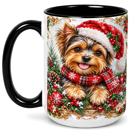 #pl[15oz|Black] Christmas Yorkie Coffee Mug, Holiday Puppy Mug, Ceramic Cup