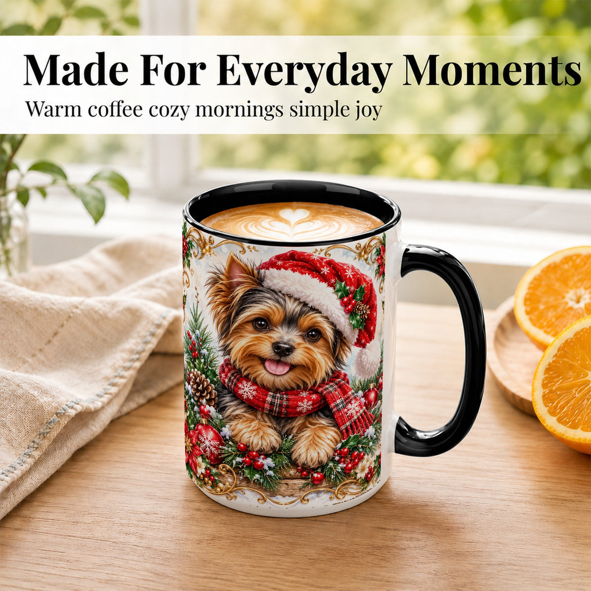 #pl[15oz|Black] Christmas Yorkie Coffee Mug, Holiday Puppy Mug, Ceramic Cup