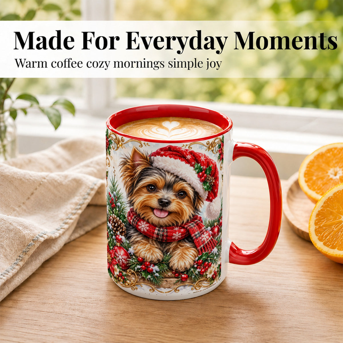 #pl[15oz|Red] Christmas Yorkie Coffee Mug, Holiday Puppy Mug, Ceramic Cup