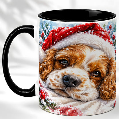 #pl[11oz|Black] Christmas Spaniel Coffee Mug, Santa Dog Mug, Ceramic Cup