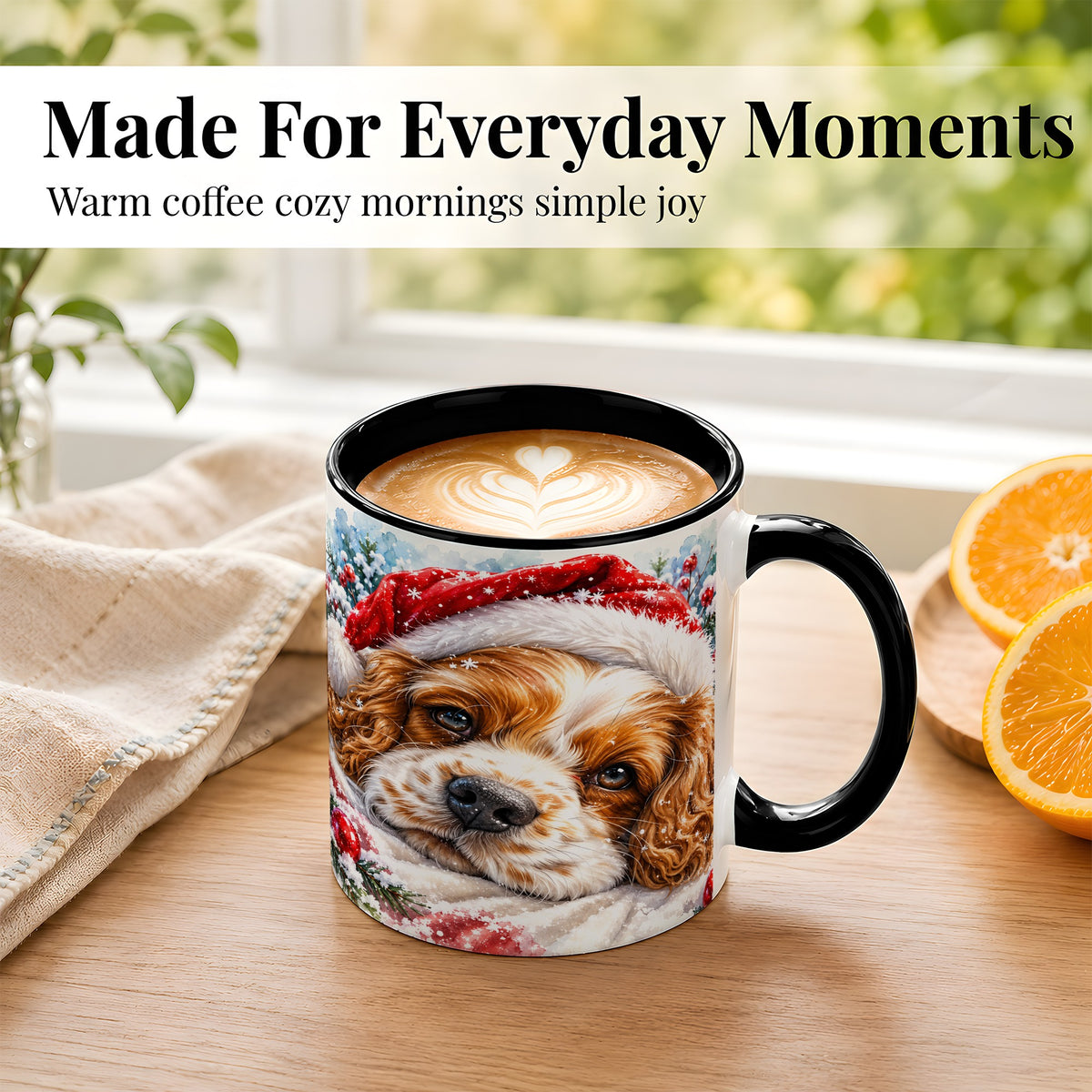 #pl[11oz|Black] Christmas Spaniel Coffee Mug, Santa Dog Mug, Ceramic Cup