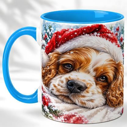 #pl[11oz|Blue] Christmas Spaniel Coffee Mug, Santa Dog Mug, Ceramic Cup