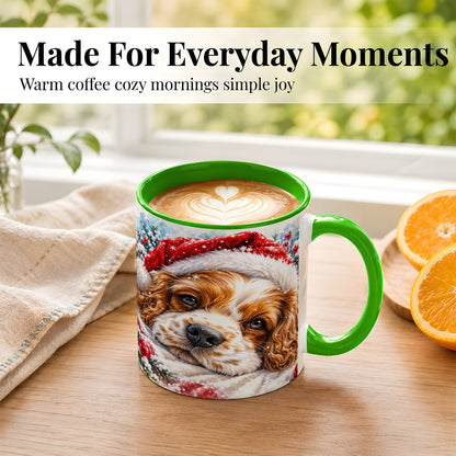 #pl[11oz|Green] Christmas Spaniel Coffee Mug, Santa Dog Mug, Ceramic Cup