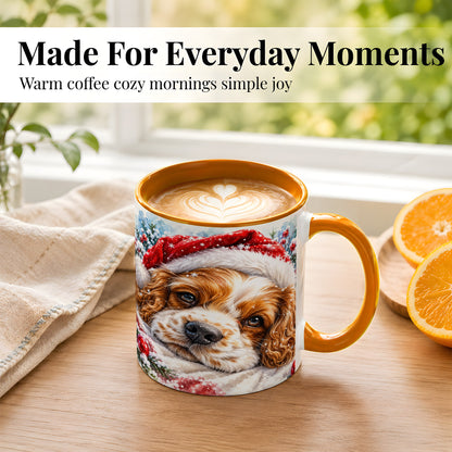 #pl[11oz|Orange] Christmas Spaniel Coffee Mug, Santa Dog Mug, Ceramic Cup