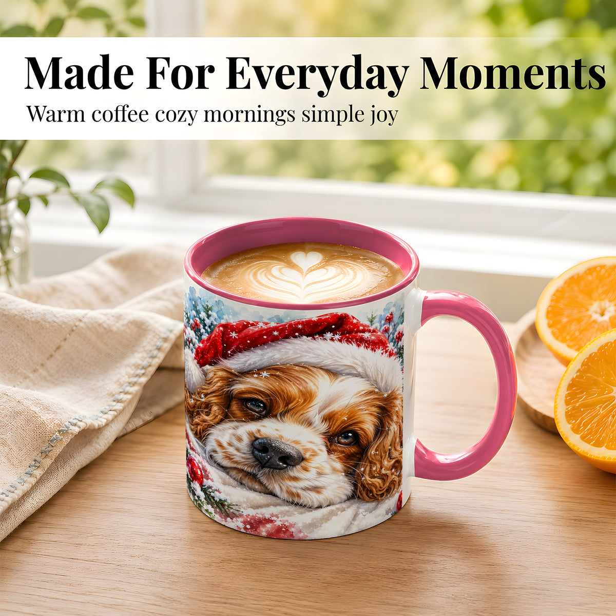 #pl[11oz|Pink] Christmas Spaniel Coffee Mug, Santa Dog Mug, Ceramic Cup