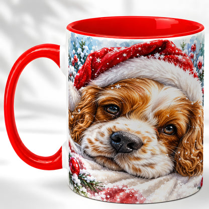 Christmas Spaniel Coffee Mug, Santa Dog Mug, Ceramic Cup