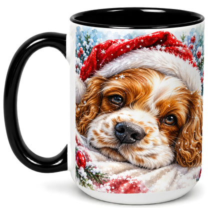 #pl[15oz|Black] Christmas Spaniel Coffee Mug, Santa Dog Mug, Ceramic Cup