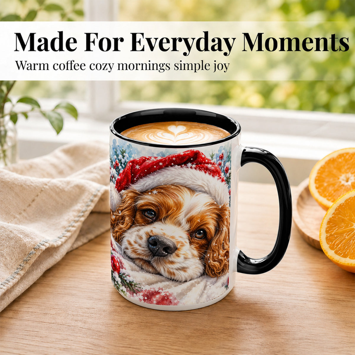 #pl[15oz|Black] Christmas Spaniel Coffee Mug, Santa Dog Mug, Ceramic Cup
