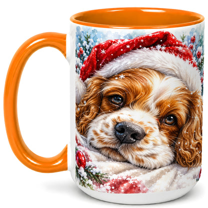 #pl[15oz|Orange] Christmas Spaniel Coffee Mug, Santa Dog Mug, Ceramic Cup