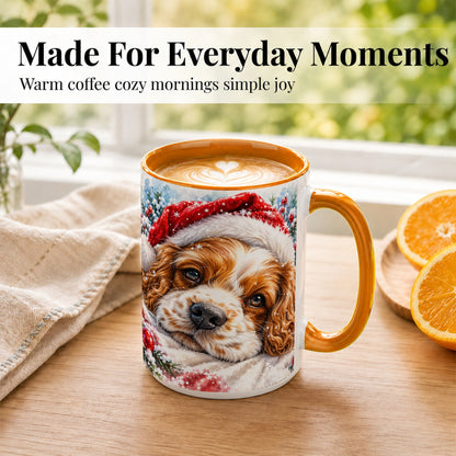 #pl[15oz|Orange] Christmas Spaniel Coffee Mug, Santa Dog Mug, Ceramic Cup