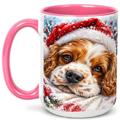 #pl[15oz|Pink] Christmas Spaniel Coffee Mug, Santa Dog Mug, Ceramic Cup