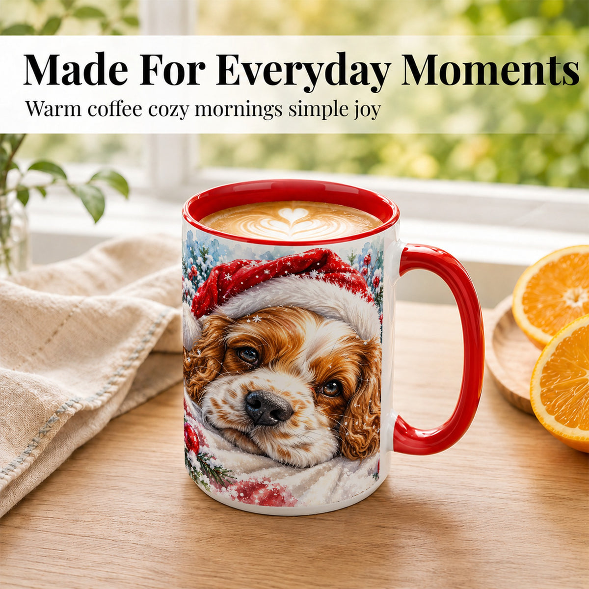 #pl[15oz|Red] Christmas Spaniel Coffee Mug, Santa Dog Mug, Ceramic Cup