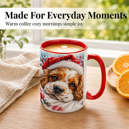 #pl[15oz|Red] Christmas Spaniel Coffee Mug, Santa Dog Mug, Ceramic Cup