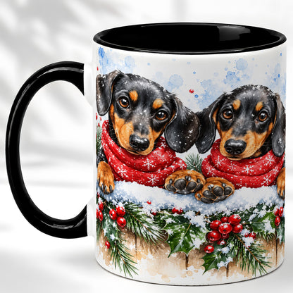 #pl[11oz|Black] Christmas Dachshund Coffee Mug, Winter Dog Mug, Ceramic Cup