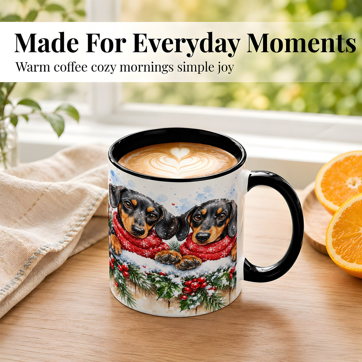 #pl[11oz|Black] Christmas Dachshund Coffee Mug, Winter Dog Mug, Ceramic Cup