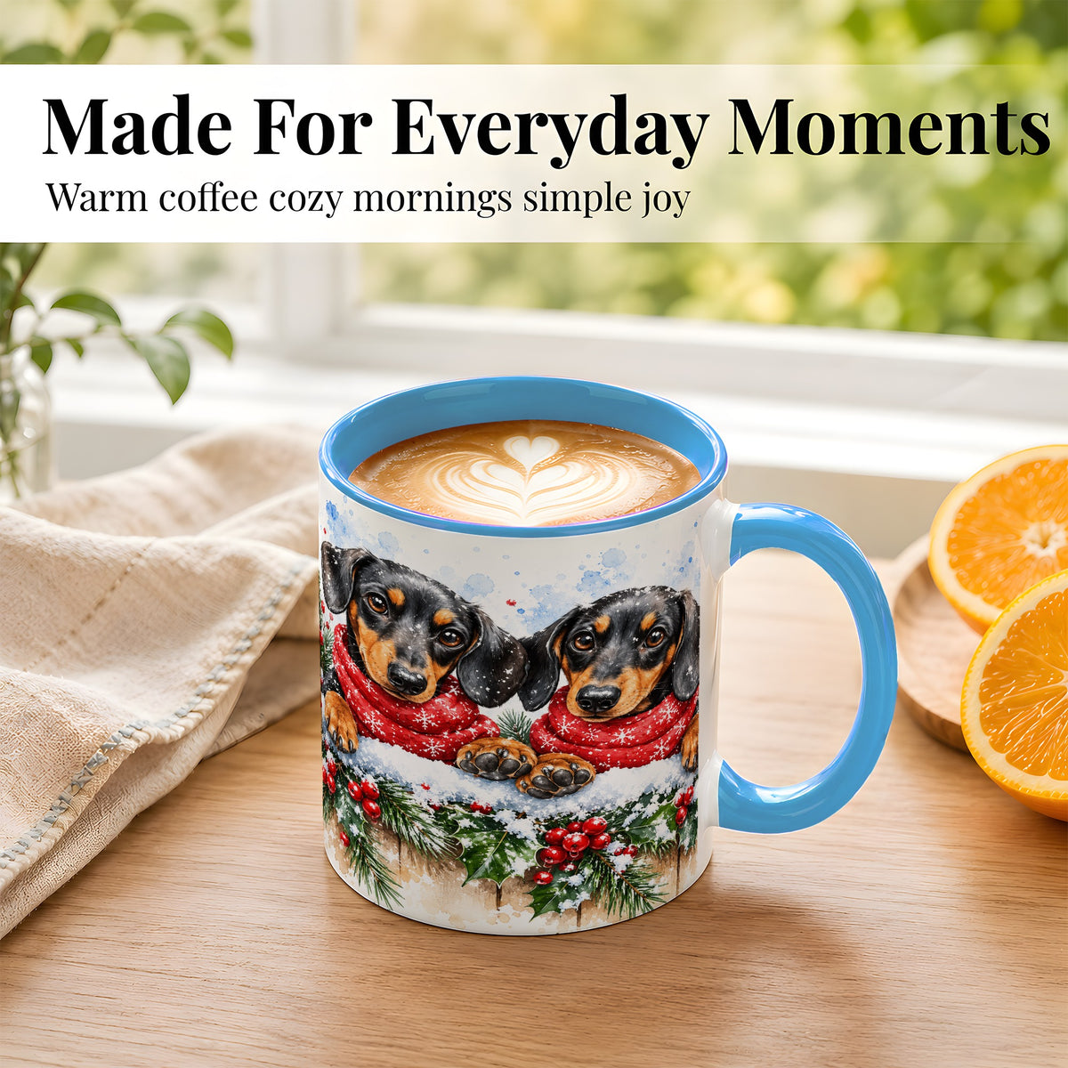 #pl[11oz|Blue] Christmas Dachshund Coffee Mug, Winter Dog Mug, Ceramic Cup