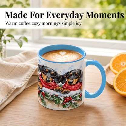#pl[11oz|Blue] Christmas Dachshund Coffee Mug, Winter Dog Mug, Ceramic Cup