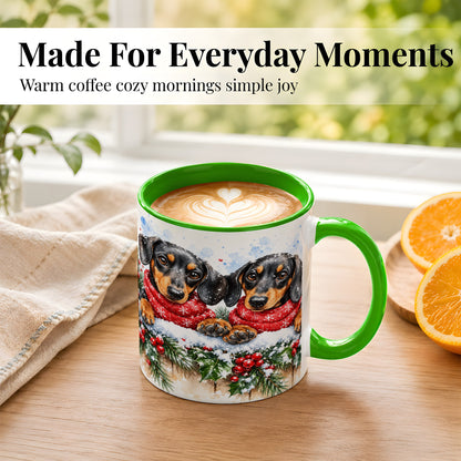 #pl[11oz|Green] Christmas Dachshund Coffee Mug, Winter Dog Mug, Ceramic Cup
