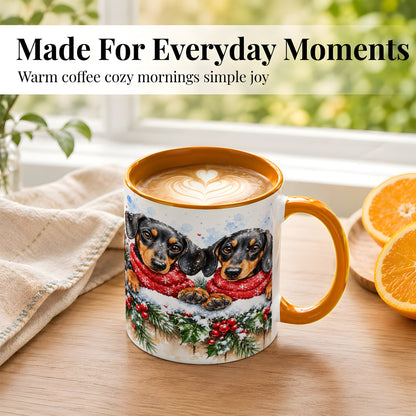 #pl[11oz|Orange] Christmas Dachshund Coffee Mug, Winter Dog Mug, Ceramic Cup