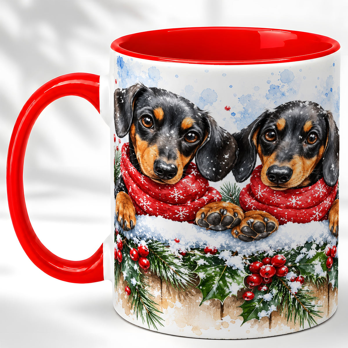 Christmas Dachshund Coffee Mug, Winter Dog Mug, Ceramic Cup