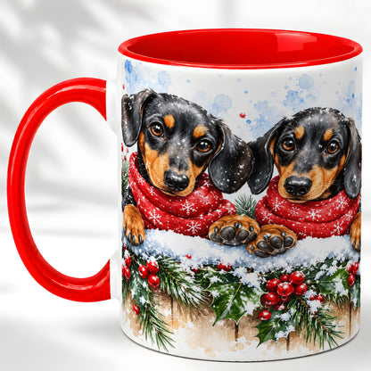 Christmas Dachshund Coffee Mug, Winter Dog Mug, Ceramic Cup