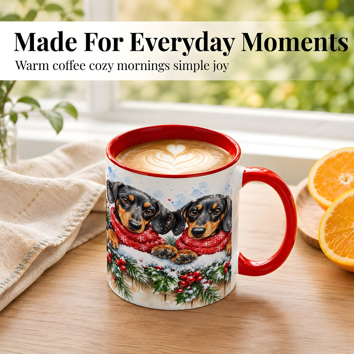 #pl[11oz|Red] Christmas Dachshund Coffee Mug, Winter Dog Mug, Ceramic Cup