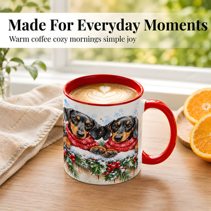 #pl[11oz|Red] Christmas Dachshund Coffee Mug, Winter Dog Mug, Ceramic Cup