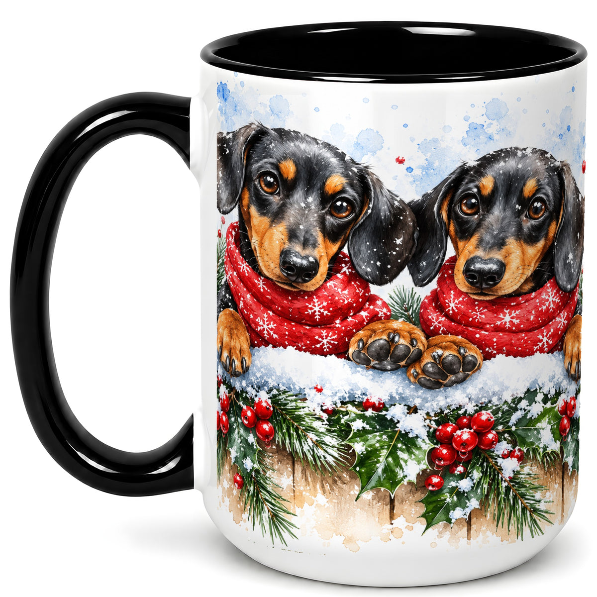 #pl[15oz|Black] Christmas Dachshund Coffee Mug, Winter Dog Mug, Ceramic Cup