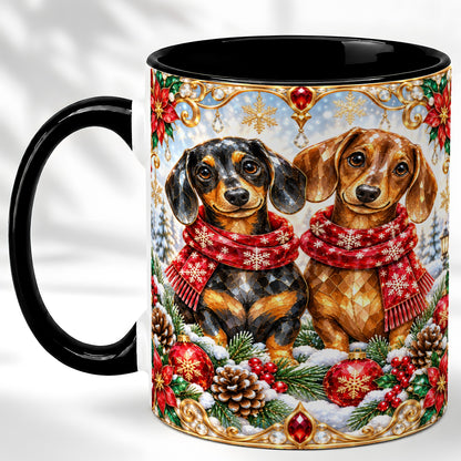 #pl[11oz|Black] Christmas Dachshund Coffee Mug, Jeweled Dog Mug, Ceramic Cup