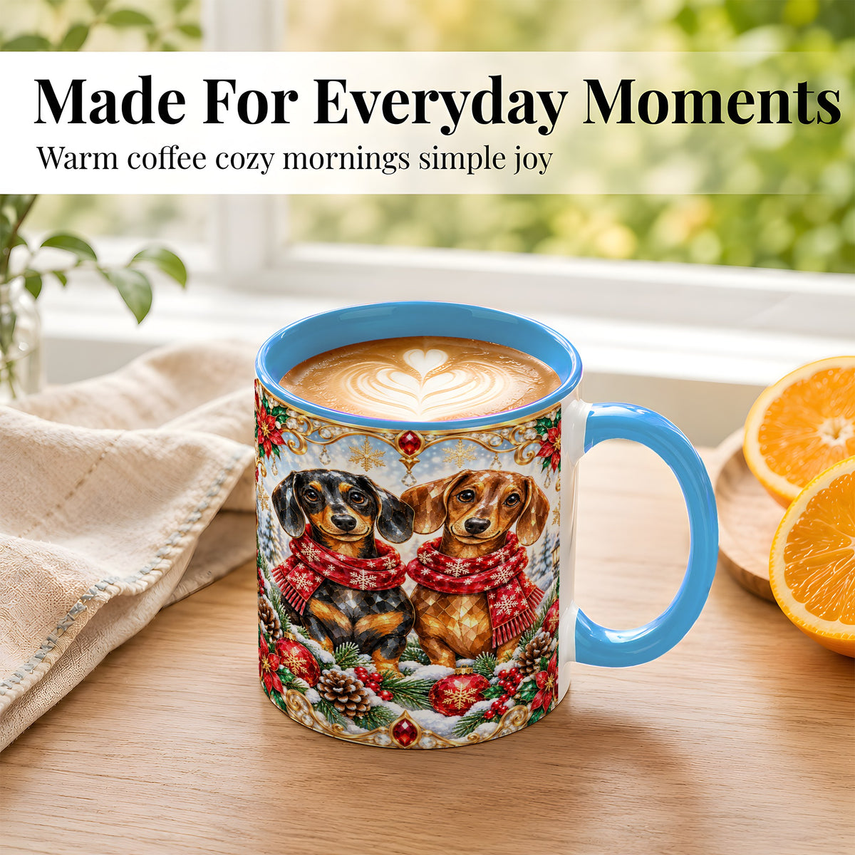 #pl[11oz|Blue] Christmas Dachshund Coffee Mug, Jeweled Dog Mug, Ceramic Cup