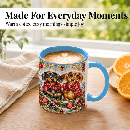 #pl[11oz|Blue] Christmas Dachshund Coffee Mug, Jeweled Dog Mug, Ceramic Cup