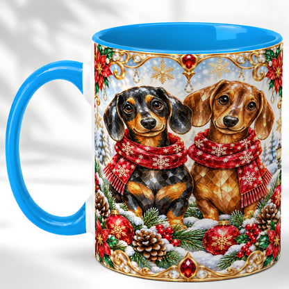 #pl[11oz|Blue] Christmas Dachshund Coffee Mug, Jeweled Dog Mug, Ceramic Cup