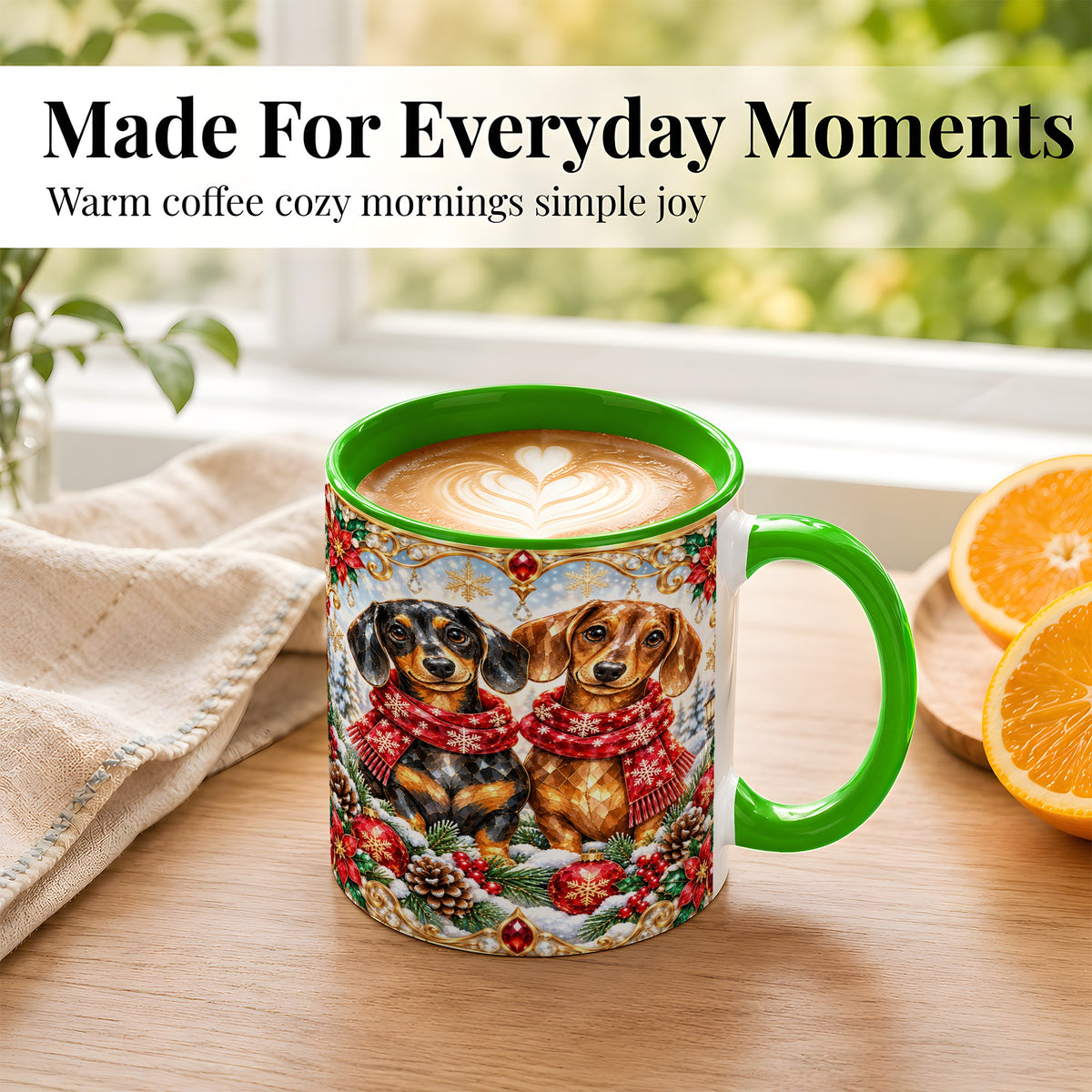 #pl[11oz|Green] Christmas Dachshund Coffee Mug, Jeweled Dog Mug, Ceramic Cup