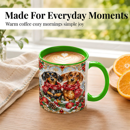 #pl[11oz|Green] Christmas Dachshund Coffee Mug, Jeweled Dog Mug, Ceramic Cup