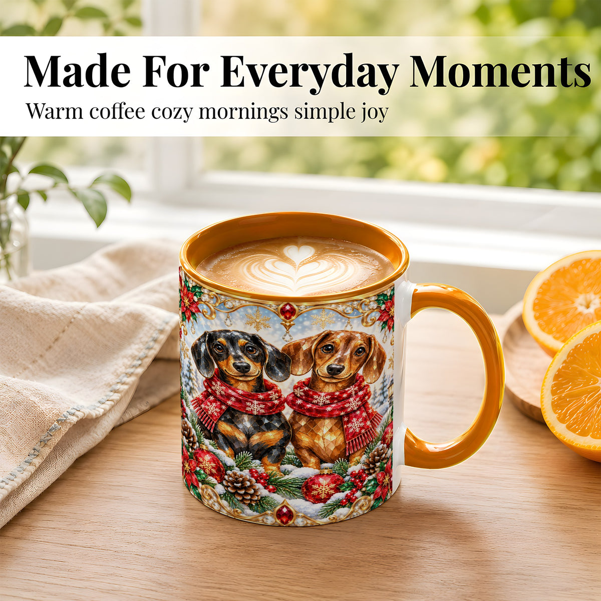 #pl[11oz|Orange] Christmas Dachshund Coffee Mug, Jeweled Dog Mug, Ceramic Cup