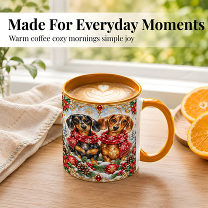 #pl[11oz|Orange] Christmas Dachshund Coffee Mug, Jeweled Dog Mug, Ceramic Cup