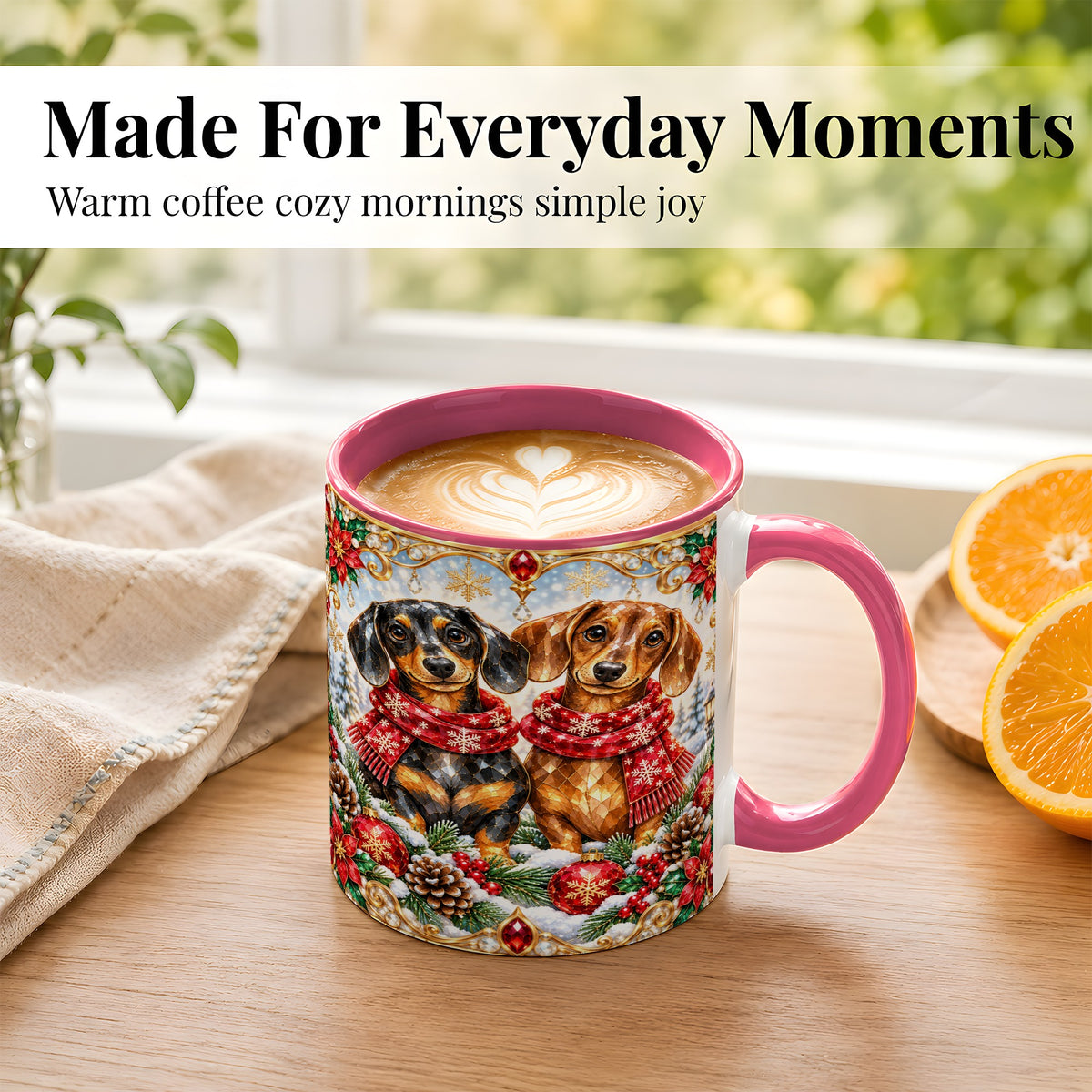 #pl[11oz|Pink] Christmas Dachshund Coffee Mug, Jeweled Dog Mug, Ceramic Cup