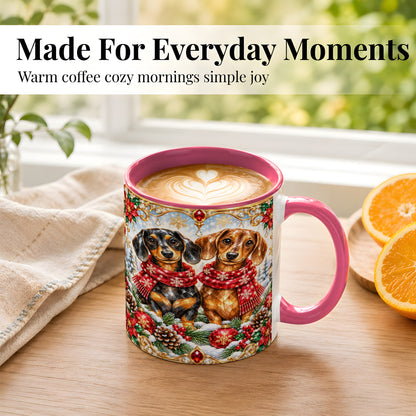 #pl[11oz|Pink] Christmas Dachshund Coffee Mug, Jeweled Dog Mug, Ceramic Cup