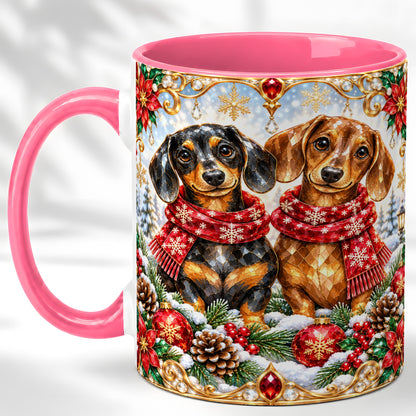 #pl[11oz|Pink] Christmas Dachshund Coffee Mug, Jeweled Dog Mug, Ceramic Cup