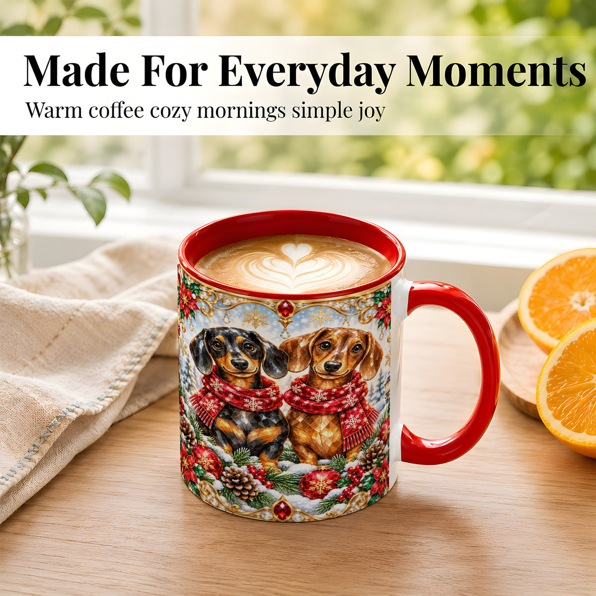 #pl[11oz|Red] Christmas Dachshund Coffee Mug, Jeweled Dog Mug, Ceramic Cup