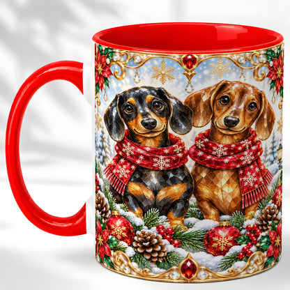 Christmas Dachshund Coffee Mug, Jeweled Dog Mug, Ceramic Cup