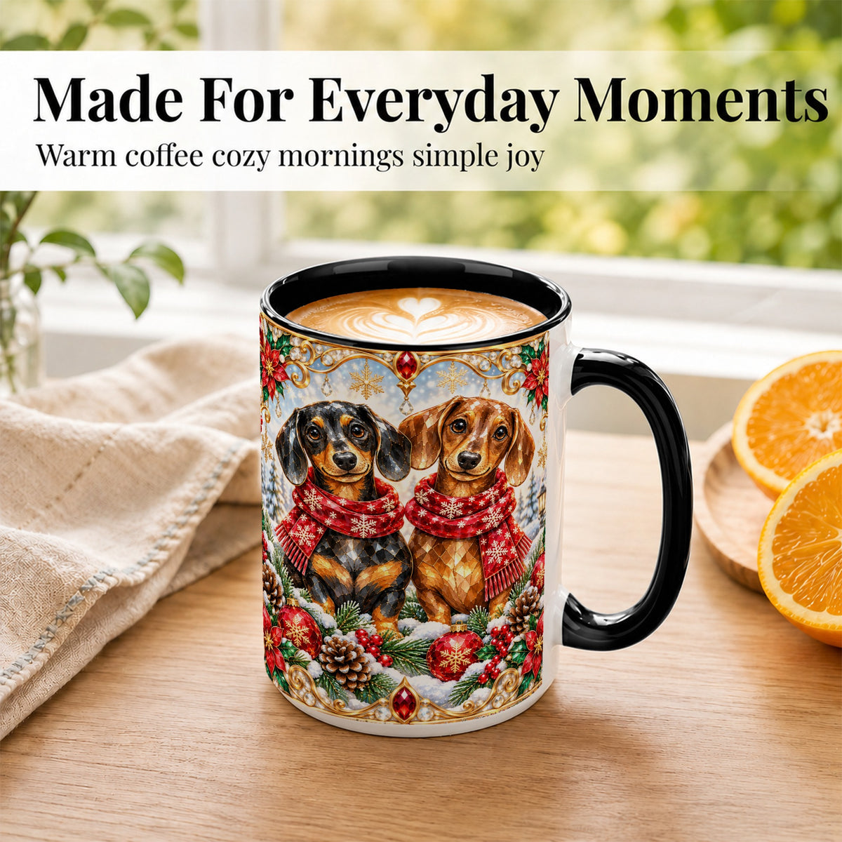 #pl[15oz|Black] Christmas Dachshund Coffee Mug, Jeweled Dog Mug, Ceramic Cup