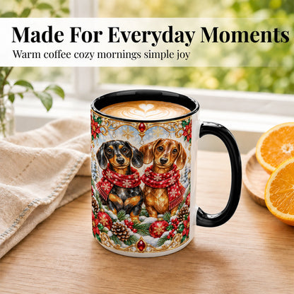 #pl[15oz|Black] Christmas Dachshund Coffee Mug, Jeweled Dog Mug, Ceramic Cup