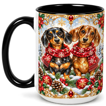 #pl[15oz|Black] Christmas Dachshund Coffee Mug, Jeweled Dog Mug, Ceramic Cup