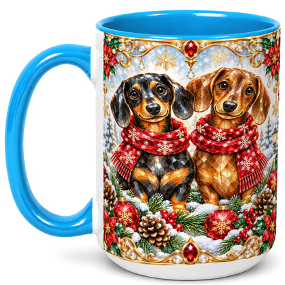 #pl[15oz|Blue] Christmas Dachshund Coffee Mug, Jeweled Dog Mug, Ceramic Cup